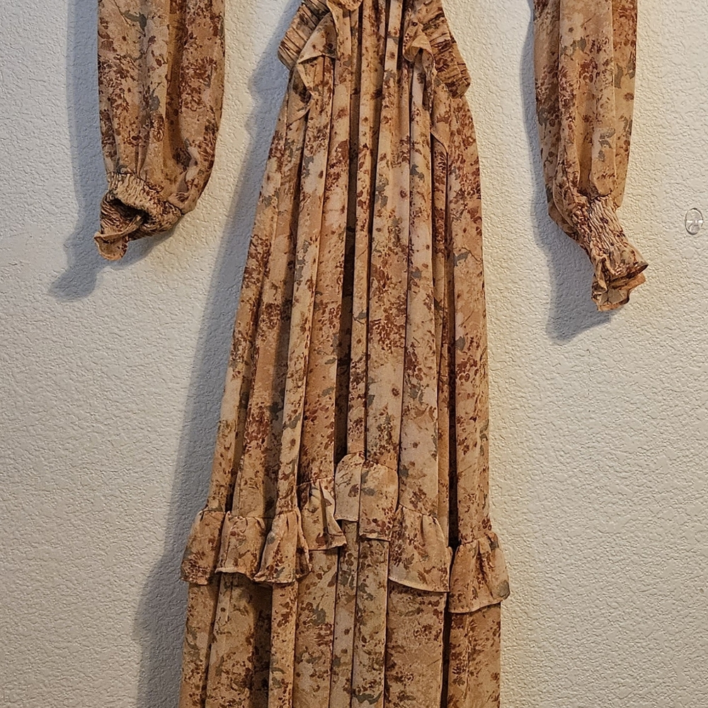 Privy Tan and Brown Off the Shoulder Tiered Sundress